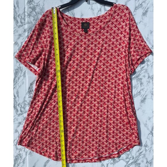 JM Collection Red & Beige Short Sleeve Top XXL Rayon/Spandex Blend Women - Picture 4 of 6